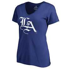 Load image into Gallery viewer, Los Angeles Dodgers Women&#39;s Hometown Collection La Times Slim Fit V-Neck T-Shirt - Royal MLB Ladies V-Neck
