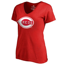 Load image into Gallery viewer, Cincinnati Reds Women&#39;s Cooperstown Collection Wahconah T-Shirt - Red MLB Ladies V-Neck
