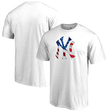 Load image into Gallery viewer, New York Yankees 2019 Stars &amp; Stripes Primary Logo Banner Wave T-Shirt - White MLB Guys Tee
