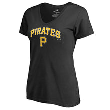 Load image into Gallery viewer, Pittsburgh Pirates Women&#39;s Team Lockup T-Shirt - Black MLB Ladies V-Neck
