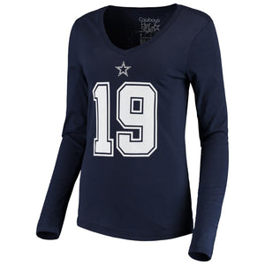 Amari Cooper Dallas Cowboys Women's Player Name & Number V-Neck Long Sleeve T-Shirt - Navy NFL Ladies V-Neck Long Sleeve