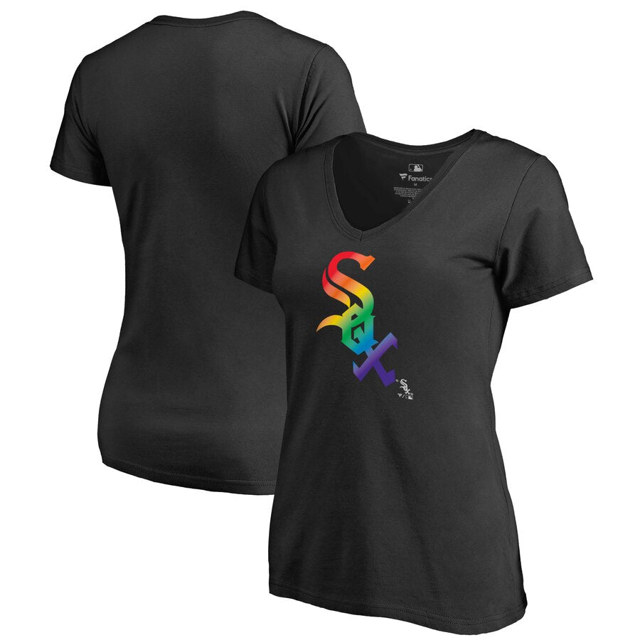 Chicago White Sox Women's Pride T-Shirt - Black MLB Ladies V-Neck