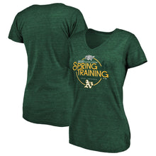 Load image into Gallery viewer, Oakland Athletics Women&#39;s 2020 Spring Training Round Trip Tri-Blend V-Neck T-Shirt - Green MLB Ladies V-Neck
