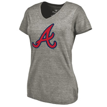 Load image into Gallery viewer, Atlanta Braves Women&#39;s Primary Logo Tri-Blend V-Neck T-Shirt - Ash MLB Ladies V-Neck
