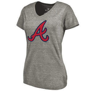 Atlanta Braves Women's Primary Logo Tri-Blend V-Neck T-Shirt - Ash MLB Ladies V-Neck