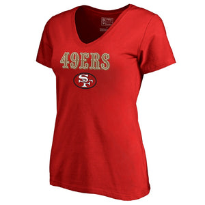 An Francisco 49Ers Nfl Pro Line By Women's Vintage Team Lockup V-Neck T-Shirt - Red NFL LADIES V-Neck
