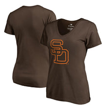 Load image into Gallery viewer, San Diego Padres Women&#39;s Cooperstown Collection Huntington T-Shirt - Brown MLB Ladies V-Neck
