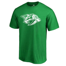 Load image into Gallery viewer, Nashville Predators St. Patrick's Day White Logo T-Shirt - Green NHL Guys Tee
