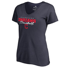 Load image into Gallery viewer, Cleveland Indians Women&#39;s Script Assist T-Shirt - Navy MLB Ladies V-Neck
