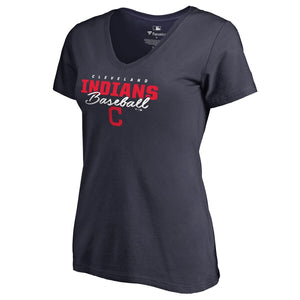 Cleveland Indians Women's Script Assist T-Shirt - Navy MLB Ladies V-Neck
