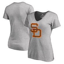 Load image into Gallery viewer, San Diego Padres Women&#39;s Cooperstown Collection Huntington T-Shirt - Ash MLB Ladies V-Neck
