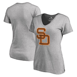 San Diego Padres Women's Cooperstown Collection Huntington T-Shirt - Ash MLB Ladies V-Neck