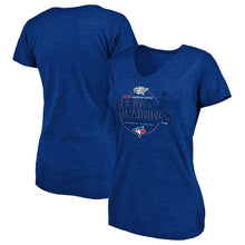 Load image into Gallery viewer, Toronto Blue Jays Women&#39;s 2020 Spring Training Round Trip Tri-Blend V-Neck T-Shirt - Royal MLB Ladies V-Neck
