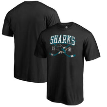 Load image into Gallery viewer, San Jose Sharks Vintage Collection Line Shift Big And Tall T-Shirt - Black NHL Guys Tee
