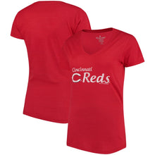 Load image into Gallery viewer, Cincinnati Reds Soft As A Grape Women&#39;s Double Steal Tri-Blend V-Neck T-Shirt - Red MLB Ladies V-Neck
