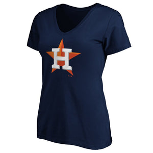 Houston Astros Women's Core Official Logo V-Neck T-Shirt - Navy MLB Ladies V-Neck