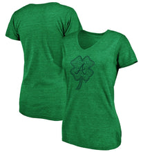 Load image into Gallery viewer, Atlanta Braves Women&#39;s St. Patrick&#39;s Day Paddy&#39;s Pride Tri-Blend V-Neck T-Shirt - Kelly Green MLB Ladies V-Neck
