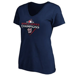 Washington Nationals Women's 2019 World Series Champions Logo V-Neck T-Shirt - Navy MLB Ladies V-Neck