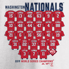 Load image into Gallery viewer, Washington Nationals Women&#39;s 2019 World Series Champions Jersey Roster V-Neck T-Shirt - White MLB Ladies V-Neck
