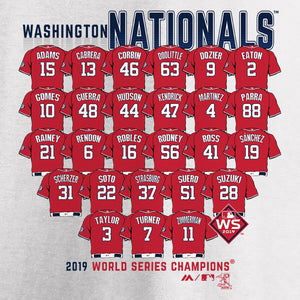 Washington Nationals Women's 2019 World Series Champions Jersey Roster V-Neck T-Shirt - White MLB Ladies V-Neck