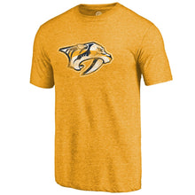 Load image into Gallery viewer, Nashville Predators Primary Logo Distressed Tri-Blend T-Shirt - Gold NHL Guys Tee
