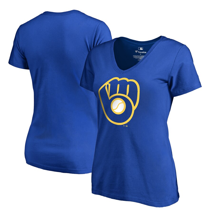 Milwaukee Brewers Women's Cooperstown Collection Huntington T-Shirt - Royal MLB Ladies V-Neck