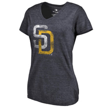 Load image into Gallery viewer, San Diego Padres Women&#39;s Primary Distressed Team Tri-Blend V-Neck T-Shirt - Navy MLB Ladies V-Neck
