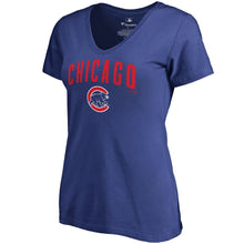 Load image into Gallery viewer, Chicago Cubs Women&#39;s Plus Size Team Lockup V-Neck T-Shirt - Royal MLB Ladies V-Neck
