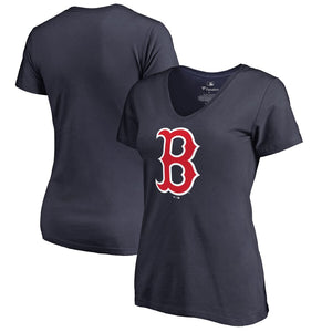 Boston Red Sox Women's Primary Logo V-Neck T-Shirt - Navy MLB Ladies V-Neck