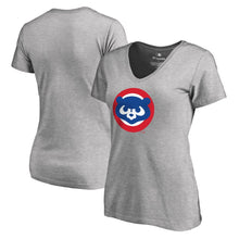 Load image into Gallery viewer, Chicago Cubs Women&#39;s Cooperstown Collection Huntington V-Neck T-Shirt - Heathered Gray MLB Ladies V-Neck

