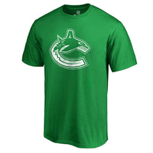 Load image into Gallery viewer, Vancouver Canucks St. Patrick's Day White Logo T-Shirt - Green NHL Guys Tee
