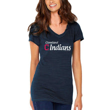 Load image into Gallery viewer, Cleveland Indians Soft As A Grape Women&#39;s Double Steal Tri-Blend V-Neck T-Shirt - Navy MLB Ladies V-Neck
