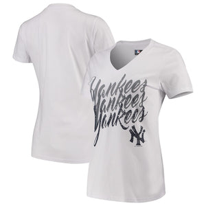 New York Yankees G-Iii 4Her By Carl Banks Women's Game On V-Neck T-Shirt - White MLB Ladies V-Neck