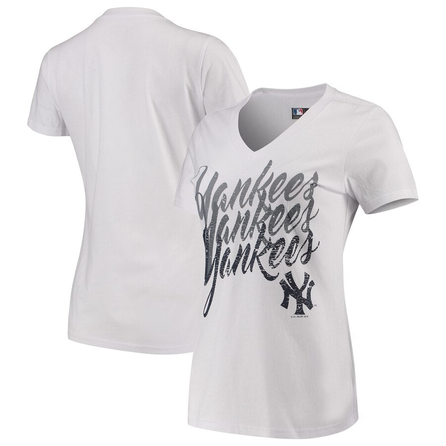New York Yankees G-Iii 4Her By Carl Banks Women's Game On V-Neck T-Shirt - White MLB Ladies V-Neck