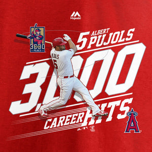 Albert Pujols Los Angeles Angels 3000Th Hit Career Achievement Photo T-Shirt - Red MLB Guys Tee