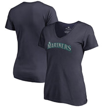 Load image into Gallery viewer, Seattle Mariners Women&#39;s Team Wordmark T-Shirt - Navy MLB Ladies V-Neck
