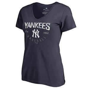 New York Yankees Women's Plus Size Live For It V-Neck T-Shirt - Navy MLB Ladies V-Neck
