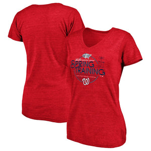 Washington Nationals Women's 2020 Spring Training Round Trip Tri-Blend V-Neck T-Shirt - Heathered Red MLB Ladies V-Neck
