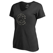 Load image into Gallery viewer, Chicago Cubs Women&#39;s 2019 Armed Forces Cloak V-Neck T-Shirt MLB Ladies V-Neck
