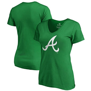 Atlanta Braves Women's St. Patrick's Day White Logo Plus Size V-Neck T-Shirt - Kelly Green MLB Ladies V-Neck