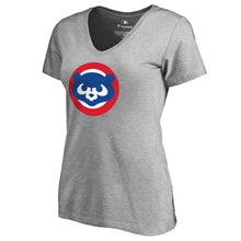 Load image into Gallery viewer, Chicago Cubs Women&#39;s Cooperstown Collection Huntington V-Neck T-Shirt - Heathered Gray MLB Ladies V-Neck
