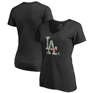 Los Angeles Dodgers Women's Lovely V-Neck T-Shirt - Black MLB Ladies V-Neck