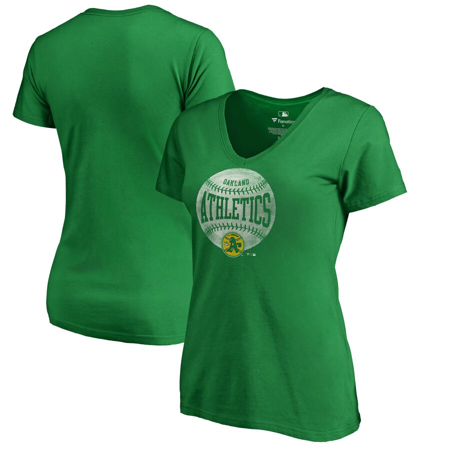 Oakland Athletics Women's Cooperstown Collection Slider Plus Size V-Neck T-Shirt - Kelly Green MLB Ladies V-Neck