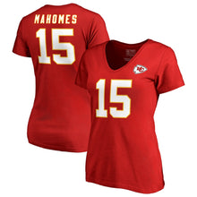 Load image into Gallery viewer, Patrick Mahomes Kansas City Chiefs Nfl Pro Line By Women&#39;s  Stack Name &amp; Number T-Shirt - Red NFL LADIES V-Neck

