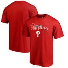 Load image into Gallery viewer, Philadelphia Phillies Team Lockup T-Shirt - Red MLB Guys Tee
