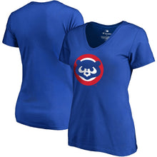 Load image into Gallery viewer, Chicago Cubs Women&#39;s Plus Size Cooperstown Collection Huntington V-Neck T-Shirt - Royal MLB Ladies V-Neck
