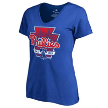 Load image into Gallery viewer, Philadelphia Phillies Women&#39;s Keystone Hometown T-Shirt - Royal MLB Ladies V-Neck
