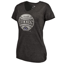 Load image into Gallery viewer, Colorado Rockies Women&#39;s Cooperstown Collection Slider Tri-Blend V-Neck T-Shirt - Heathered Black MLB Ladies V-Neck
