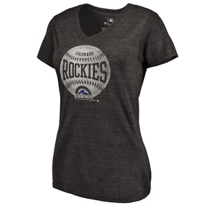 Colorado Rockies Women's Cooperstown Collection Slider Tri-Blend V-Neck T-Shirt - Heathered Black MLB Ladies V-Neck