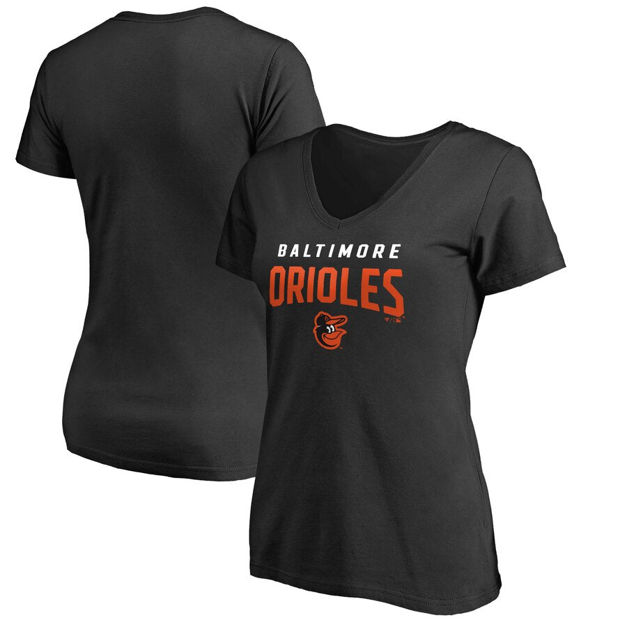 Baltimore Orioles Women's Engage Arch V-Neck T-Shirt - Black MLB Ladies V-Neck